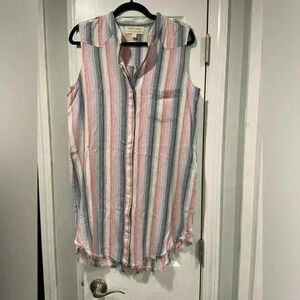 Anthropologie Cloth & Stone Ripped Hem Sleeveless Striped Shirt Dress Size M
